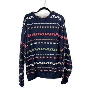 Vintage Jantzen Size XL Sweater Pullover Grandpa Geometric 80s 90s Blue